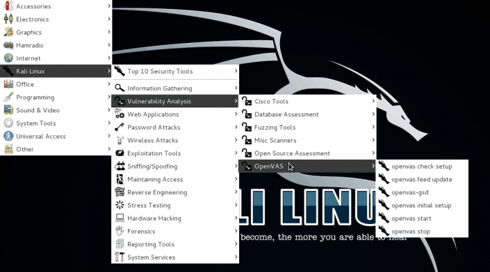 Menu principal de Kali Linux - Atomrace
