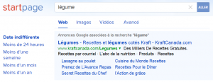 startpage avec publicité