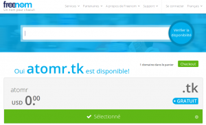 Capture écran : rechercher un nom de domaine sur freenom.com